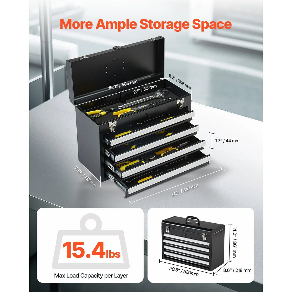 SucceBuy 20.5in Metal Tool Box Portable 4-Drawers Tool Chest with Drawers Locking - Cabinet Organizer - view 2