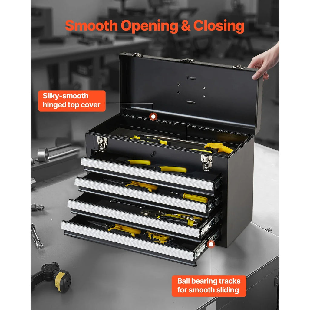 SucceBuy 20.5in Metal Tool Box Portable 4-Drawers Tool Chest with Drawers Locking - Cabinet Organizer - view 6