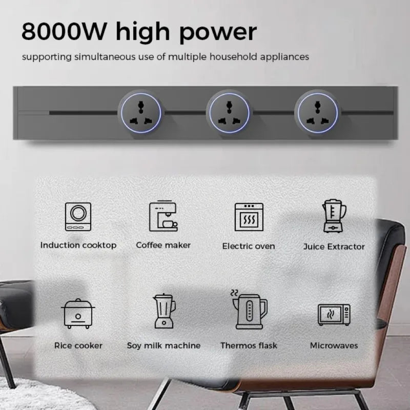 Wall Power Rail Socket High End Home Kitchen Office 8000w Track Socket EU/FR/US/UK - Storage Shelf - view 5