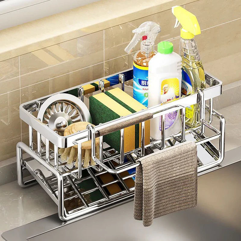 Kitchen Storage Tools Stainless Steel Rag Drain Rack Adjustable Water-saving Storage - Storage Shelf - view 8