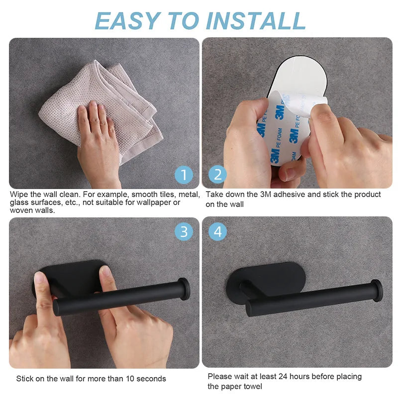 Adhesive Toilet Paper Holder Stainless Steel Tissue Hanger Waterproof Toilet Paper - Organizer - view 3