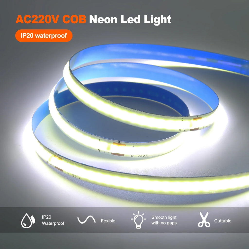 5M 10M 20M 50M/Roll COB Strip AC 220V 240Leds/M IP20 3000K 4000K 6000K Driver - Home Improvement - view 4