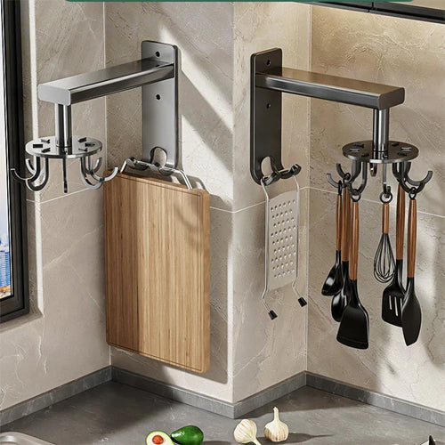 1pc Kitchen rotary hook wall mounted pot shovel storage rack, spoon shovel rack, kitchen - Storage Shelf