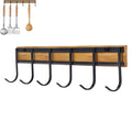 2PCS Wall Mounted Kitchen Utensil Hooks Set of 6 Black Metal Bamboo Decor Hangers - Organizer