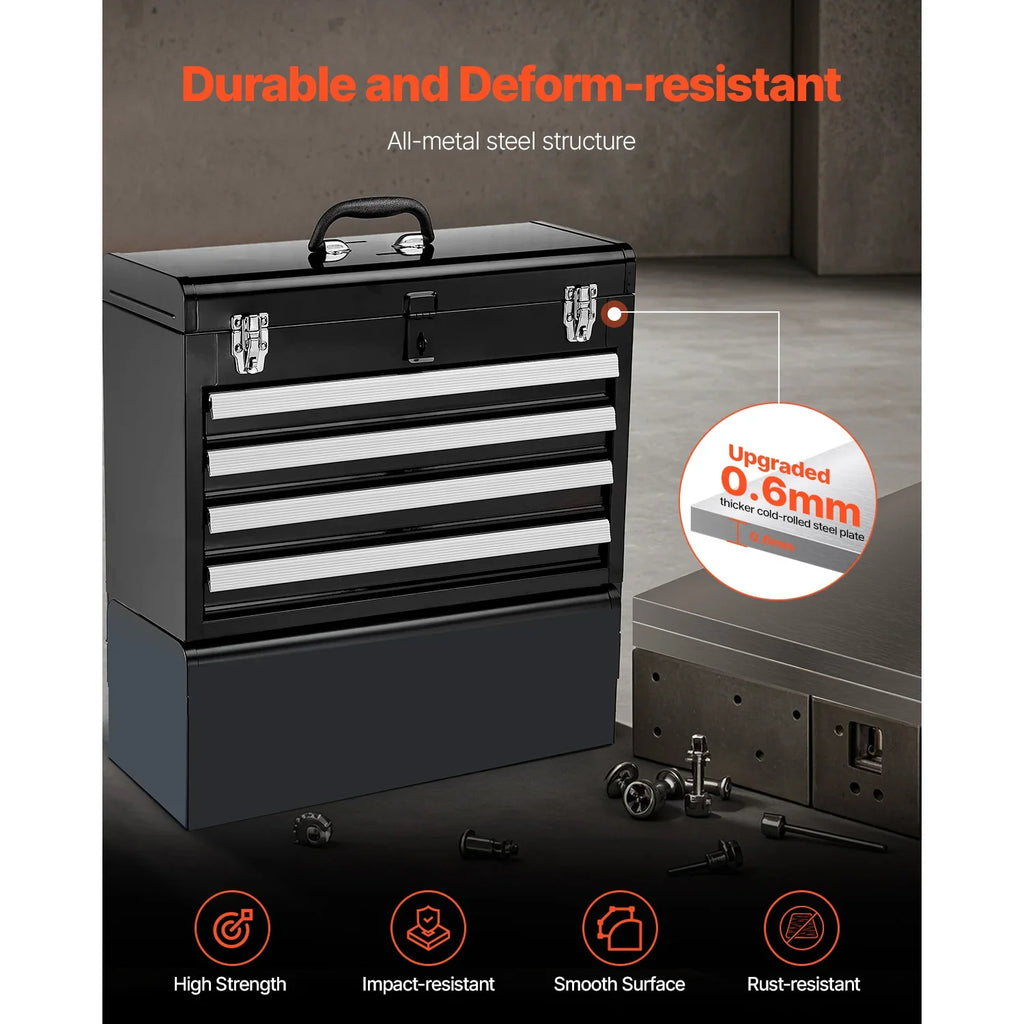 SucceBuy 20.5in Metal Tool Box Portable 4-Drawers Tool Chest with Drawers Locking - Cabinet Organizer - view 4
