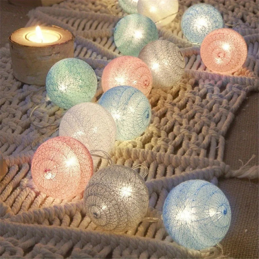 Cotton Garland Balls Lights String Christmas Easter Outdoor Hanging Party Baby Kids - Home Improvement - view 6