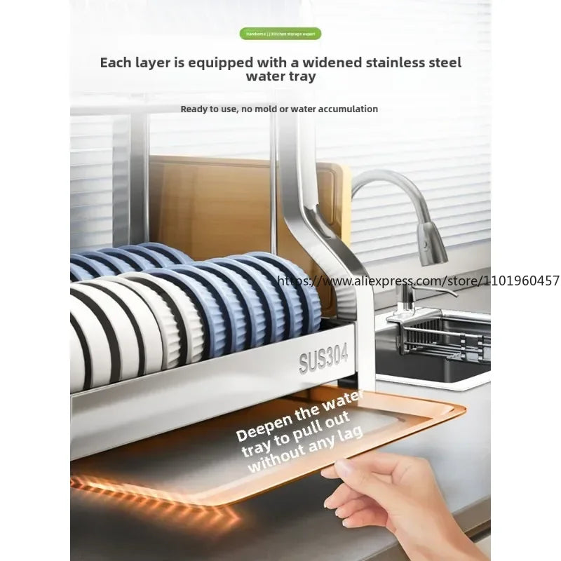 304 Stainless Steel Dish Storage Rack Kitchen Multifunctional Storage Dish Drain Rack - Dish Drying Rack - view 2