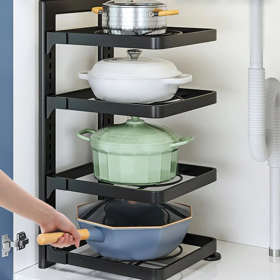 1pc Height Adjustable 3/4 Layer Pot Rack Storage Rack Stainless Steel Under Sink Household - Storage Shelf - view 3