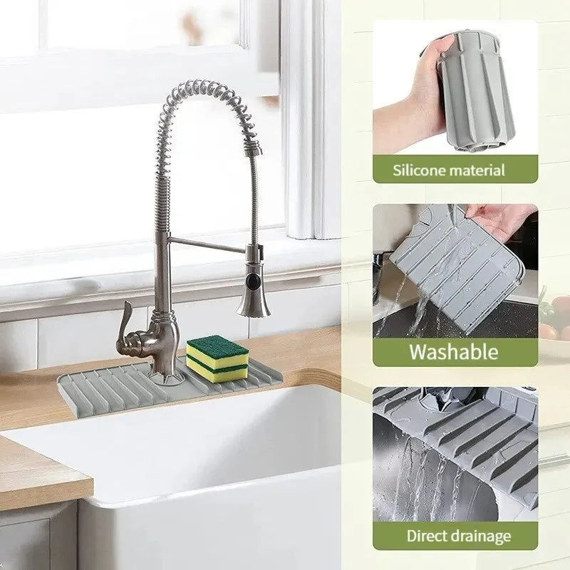 Silicone Faucet Mat Dish Soap Sponge Holder Sink Kitchen Countertop Drying Mat - Kitchen Faucet - view 3