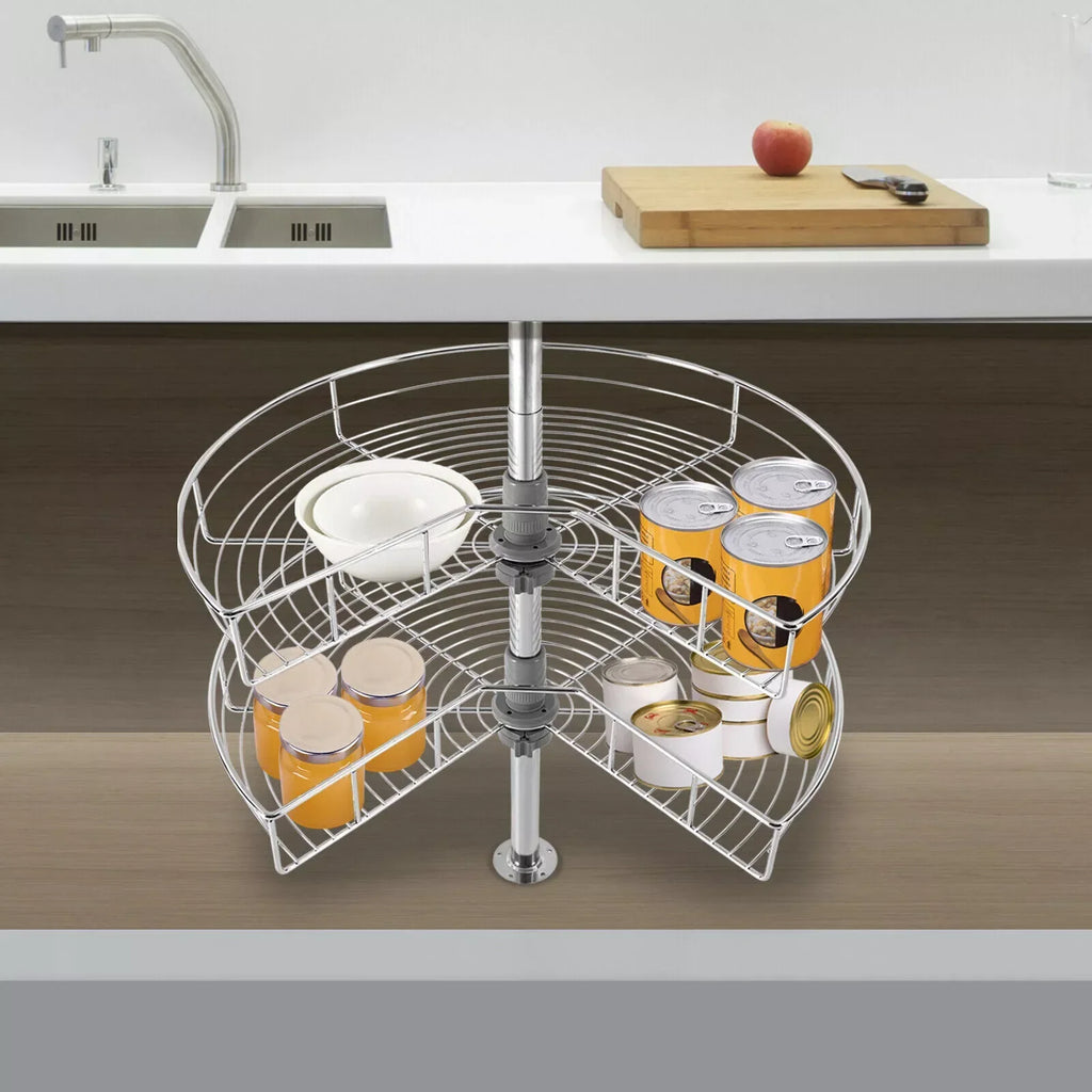2-Shelf 24" Kidney Chrome Lazy Susan Kitchen Base Cabinet Corner Organizer Rack Iron - Cabinet Organizer - view 2