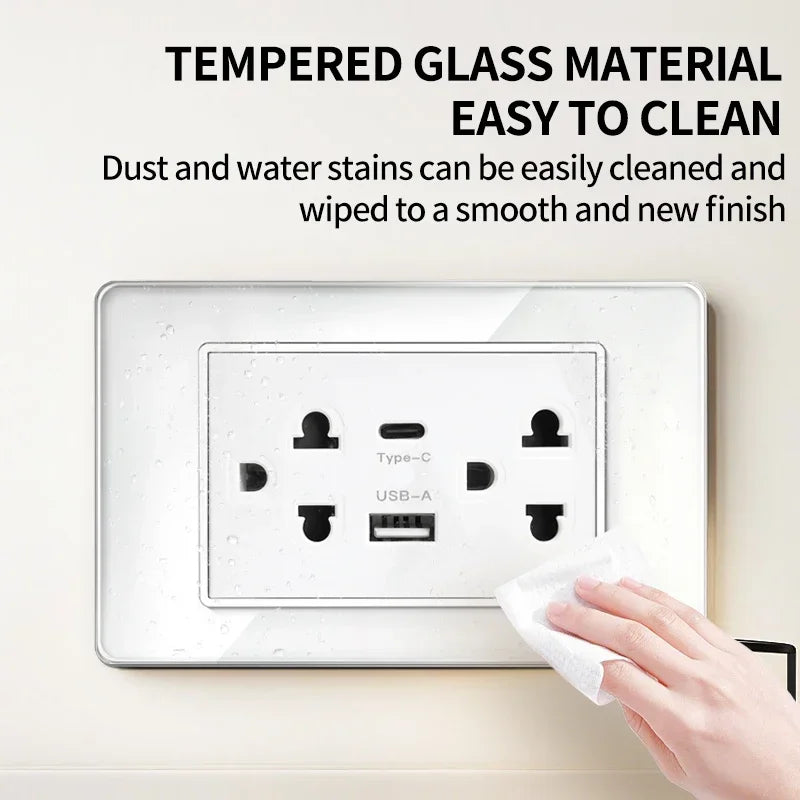 118 Series 118*75mm Tempered Glass US Thai Wall Socket Dual USB Type-C Ports Light - Home Improvement - view 3