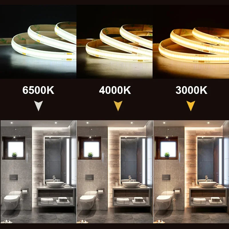 IP65 Waterproof COB LED Strip Light High Density 480 LEDs/m Flexible Tape Ribbon RA90 - Kitchen Faucet - view 5