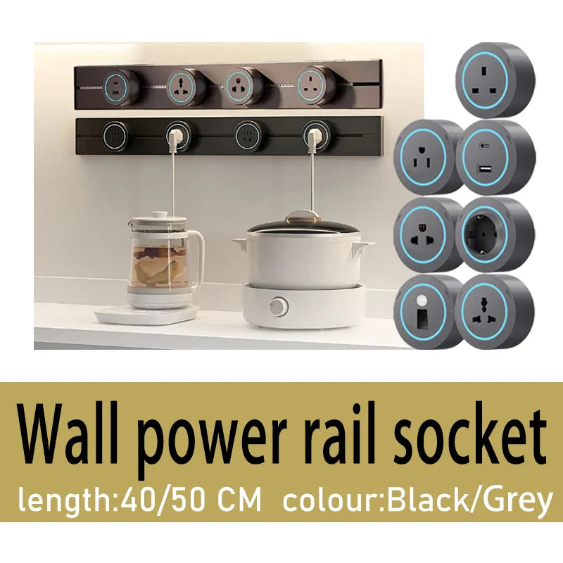 Rail Track Socket UK EU US Standard Round Romovable Adapter Socket Home Kitchen Meeting - Storage Shelf