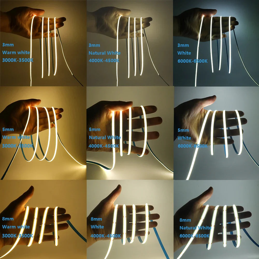 12V 24V 3mm 5mm PCB COB LED Strip Light 384LED/m 2Pin Wire/DC Plug High - LED Strip Light - view 3