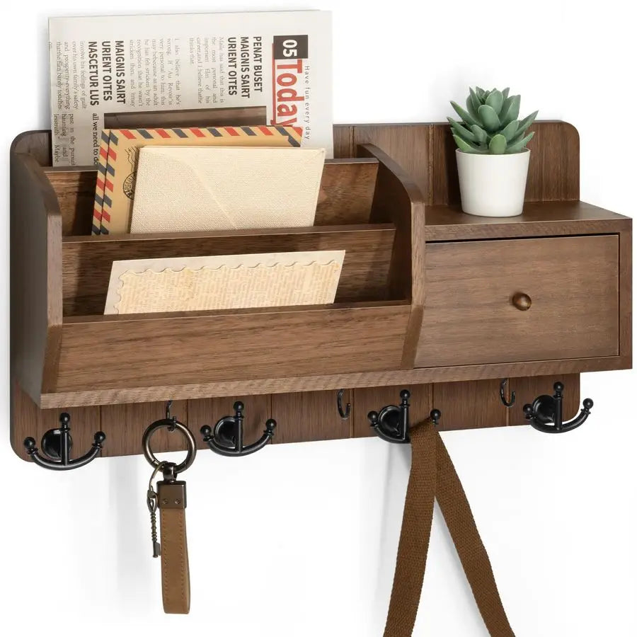 Vision Key and Mail Holder Wall Mount Mail Organizer Wall Mount with Storage Hooks - Cabinet Organizer