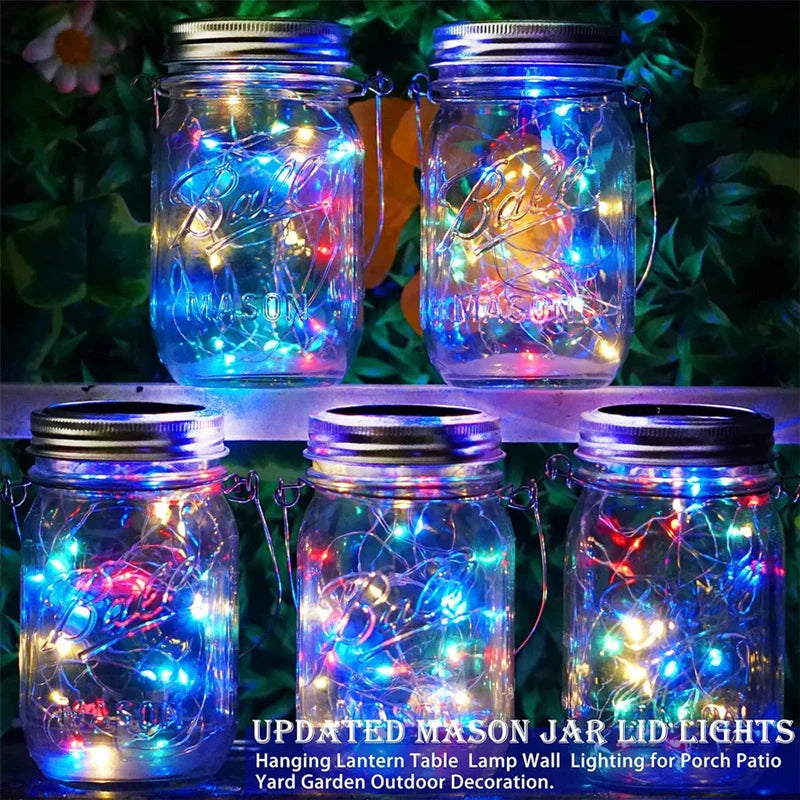 20 LED Solar Mason Jar Lights Waterproof Fairy Firefly Jar Lid with Handles Lights - Solar Light - view 4