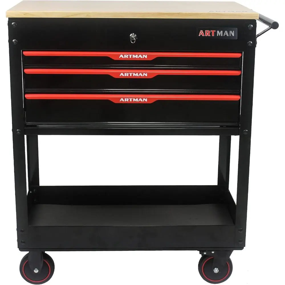 38.58 Rolling Multifunction Tool Cart with Wooden Top and Lockable Drawers for Storage in - Cabinet Organizer - view 5