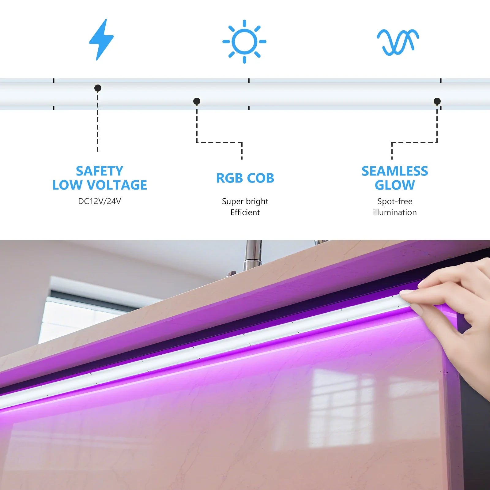 5mm RGB COB LED Strip 12V 24V 576LEDs/M RA90 RGB Colorful Led Ribbon Tape - Kitchen Faucet - view 5