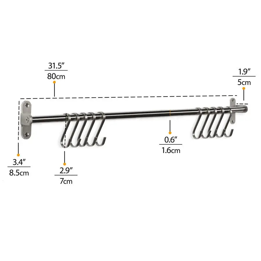 Lyon 31.5 Wall Mount Kitchen Utensil Holder With 10 S Hooks For Hanging Pots - Organizer - view 6