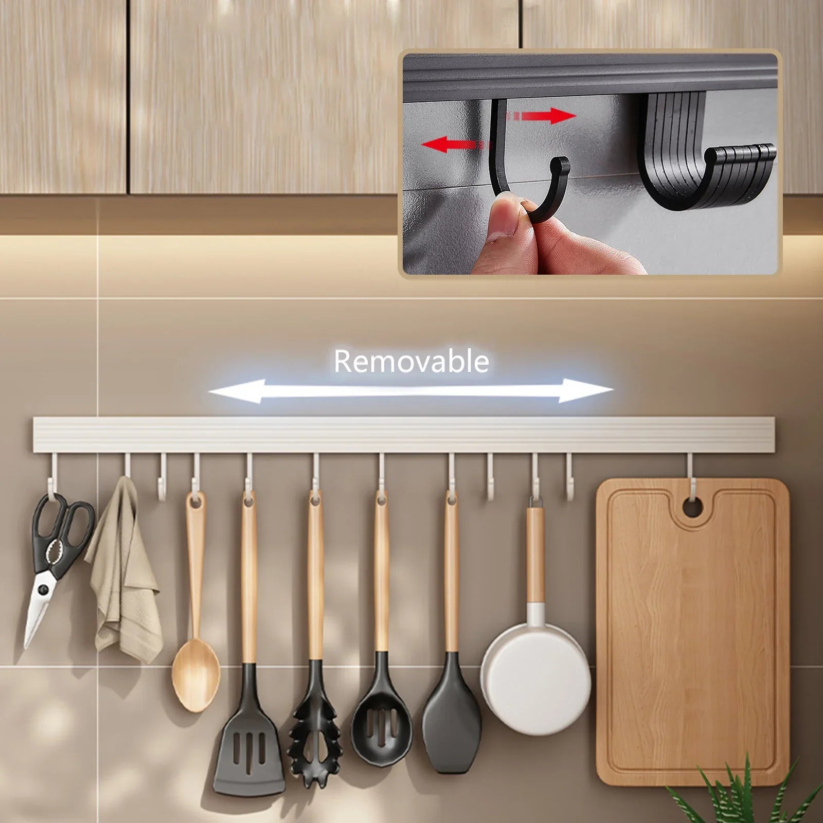 Wall Mounted Kitchen Hook Rack No-Punching Wall Hangers Rail Kitchen Utensils Rack - Storage Shelf - view 2