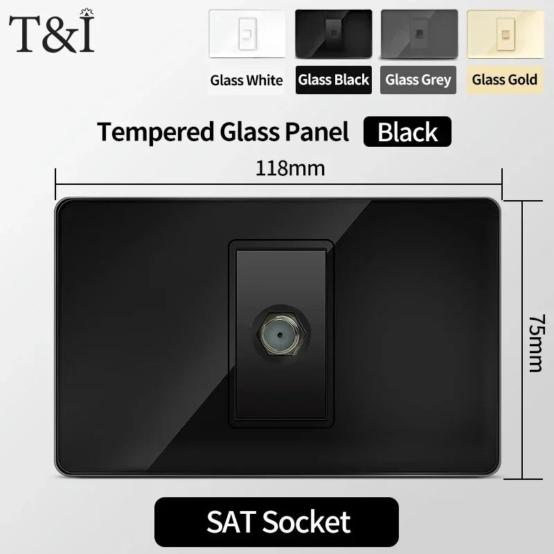 American Black Tempered Glass 16A 2Way Light Switch 118*75mm US Plug USB Type-C Quick - Home Improvement - view 8