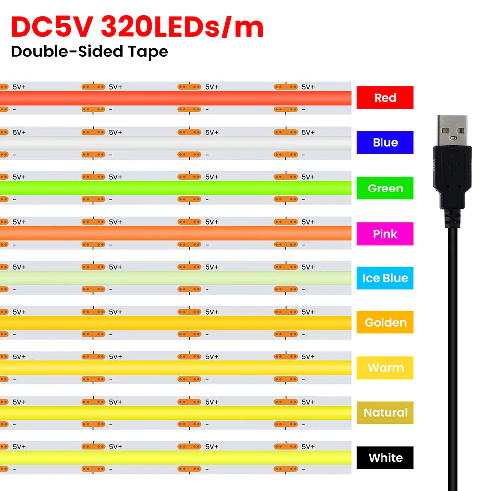 5V USB 3mm 5mm COB LED Strip Light 8MM PCB White Red Green Pink - LED Strip Light - view 2
