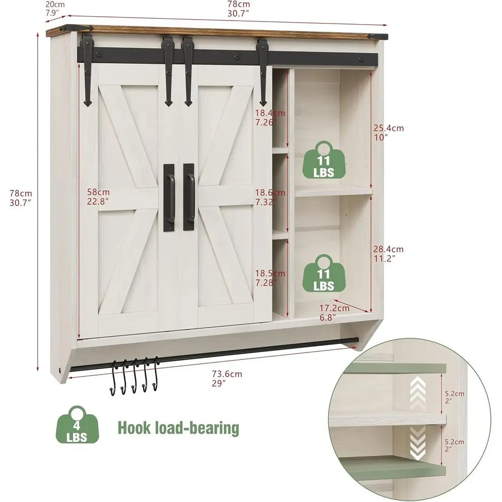 Farmhouse Medicine Cabinet 2 Sliding Barn Doors 3 Tier Rustic Wood Wall Storage Cabinet - Cabinet Organizer - view 3