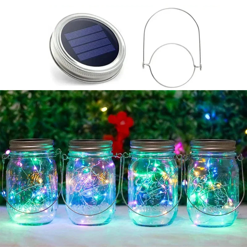 20 LED Solar Mason Jar Lights Waterproof Fairy Firefly Jar Lid with Handles Lights - Solar Light - view 8