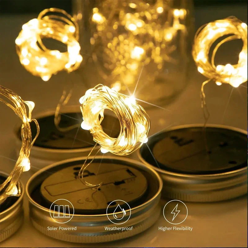 20 LED Solar Mason Jar Lights Waterproof Fairy Firefly Jar Lid with Handles Lights - Solar Light - view 6