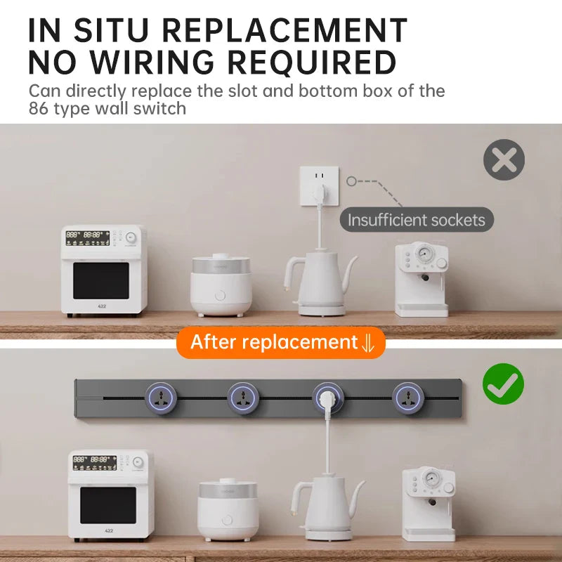 Wall Power Rail Socket High End Home Kitchen Office 8000w Track Socket EU/FR/US/UK - Storage Shelf - view 4