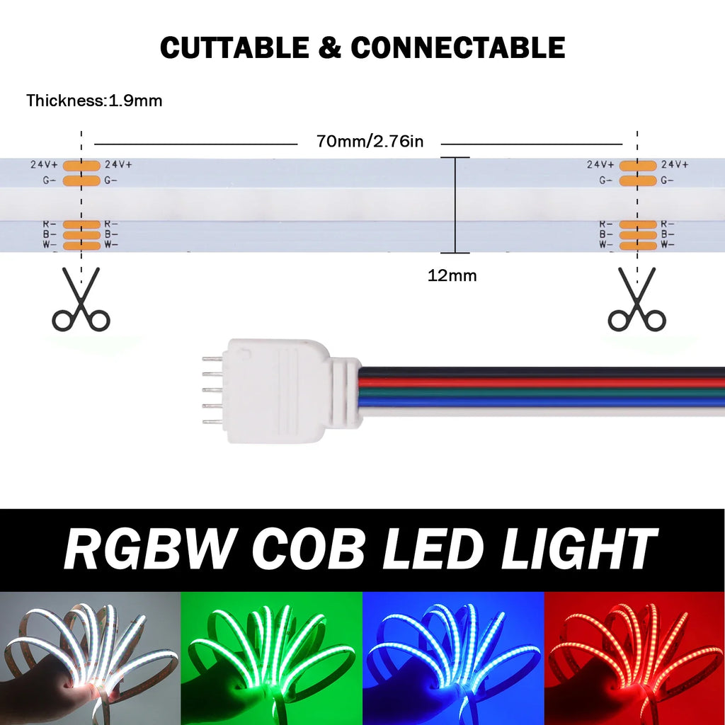 DC 24V RGBW RGBWW 5pin COB LED Strip 10M 672LEDs/M RA90 High Density Room - LED Strip Light - view 6
