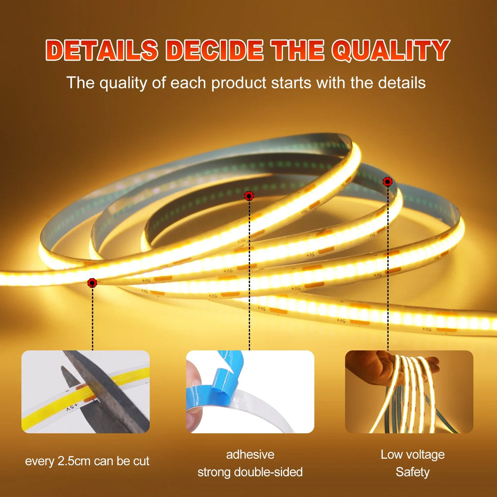 DC 5V USB COB Strip Width 8MM Flexible LED Strip Cabinet Light Lamp Home - Cabinet Organizer - view 3