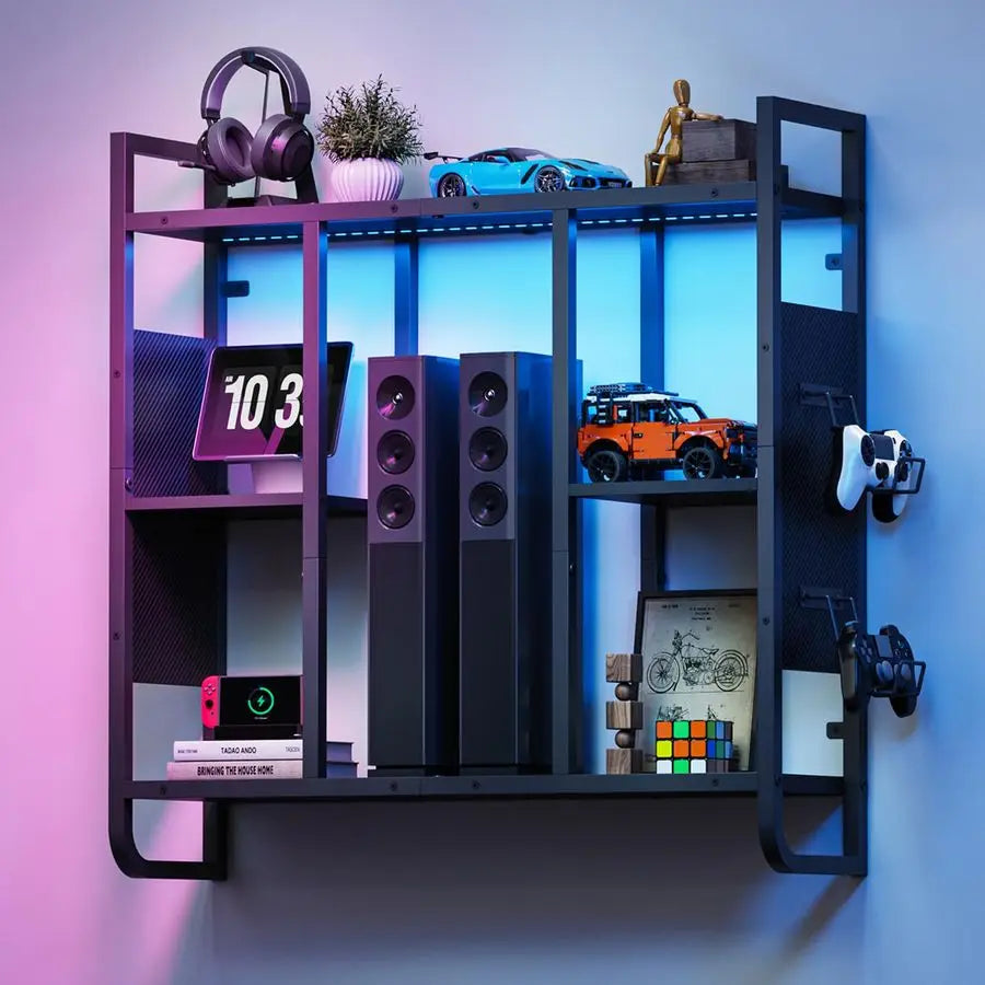 Gaming Floating Shelves, 3Tier Wall Mounted Shelf for Wall Storage, Pipe Shelves - Storage Shelf