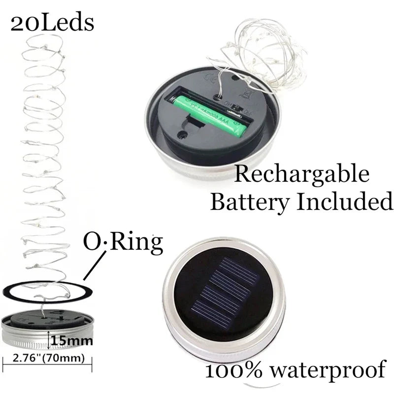 20 LED Solar Mason Jar Lights Waterproof Fairy Firefly Jar Lid with Handles Lights - Solar Light - view 5