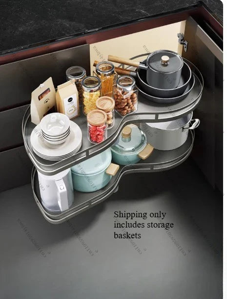 Cabinet Corner Basket Drawer Stainless Steel Double-Layer Whirl Pull-out Storage - Cabinet Organizer
