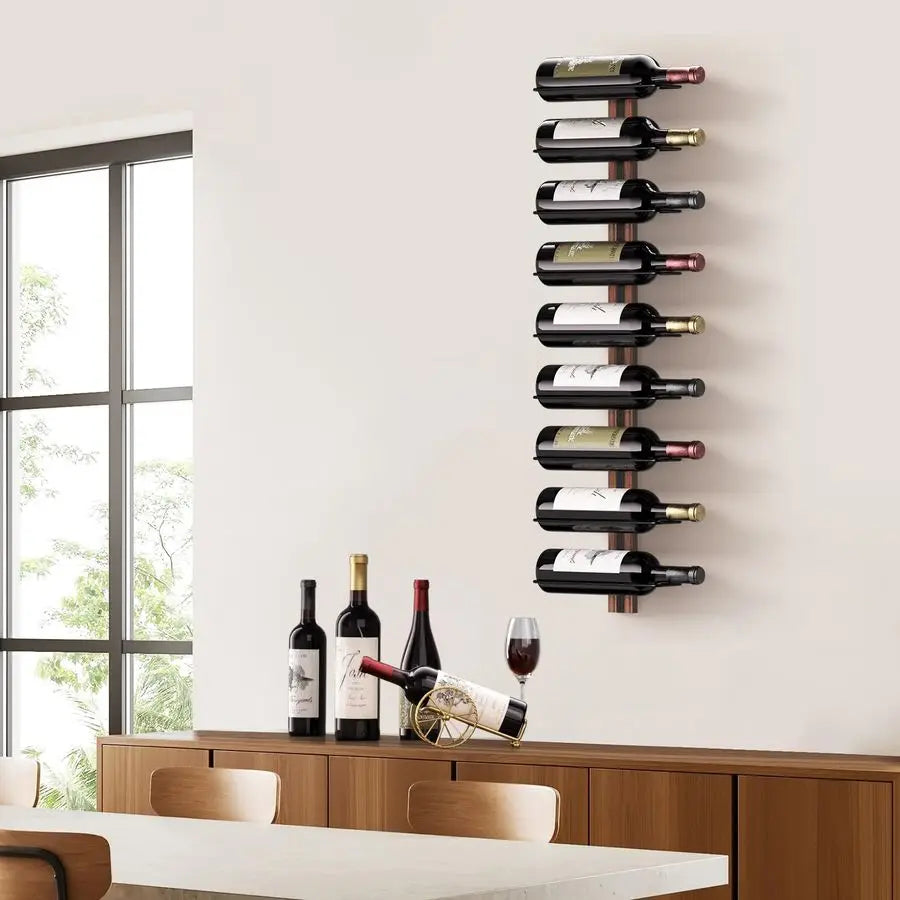 Wine Rack Wall Mounted for 9 Wine Bottles, Wood Wine Racks for Wall, Wine - Wine Rack - view 3
