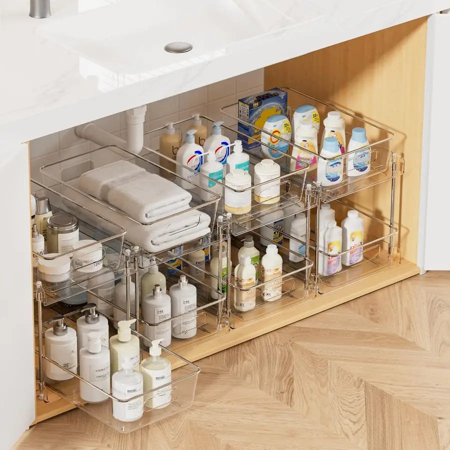 4 Pack Bathroom Organizer, 2 Tier Clear Under Sink Organizers Vanity Countertop - Cabinet Organizer