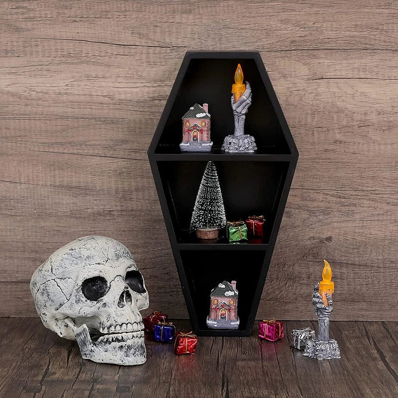 Dark air shelf Family Ghost Gothic decor Black floating wooden shelf shelf Wall hangers - Storage Shelf - view 2