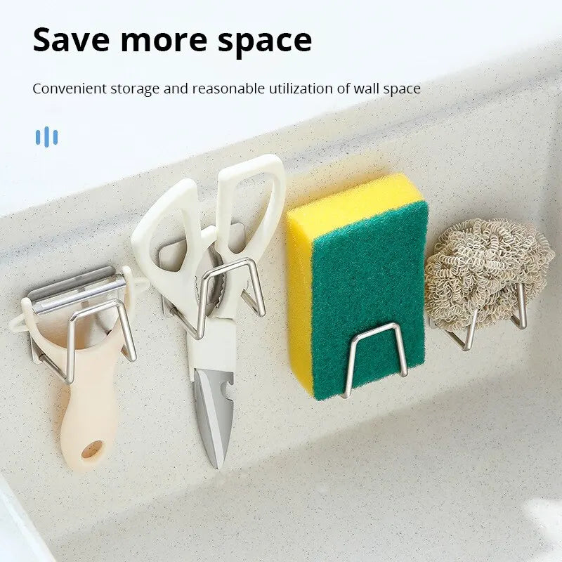 Kitchen 304Stainless Steel Sink Shelf Sponges Storage Holde Adhesive Drain Drying Rack - Dish Drying Rack - view 2