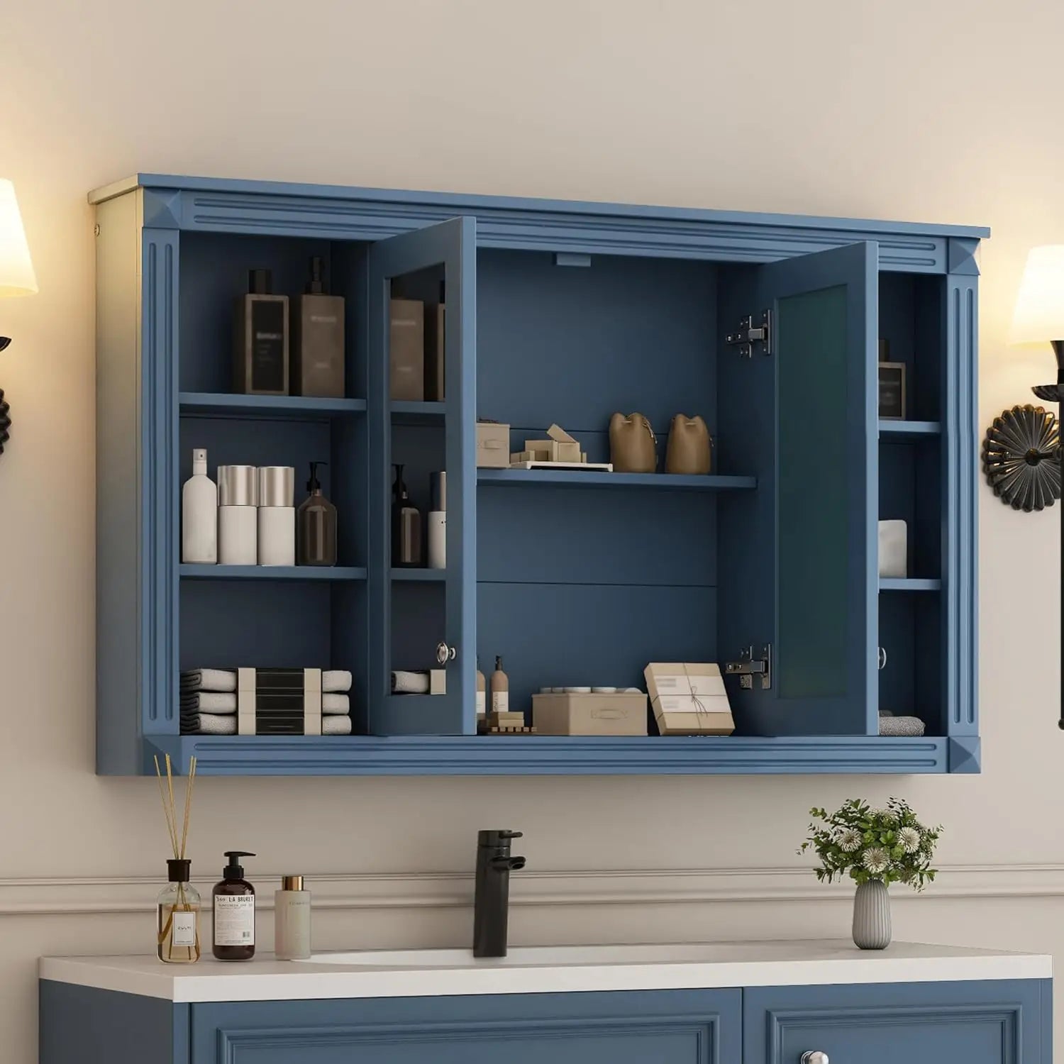 48in Wall Mounted Medicine Cabinet with Mirror Adjustable Shelf Open Shelves Over - Cabinet Organizer - view 7