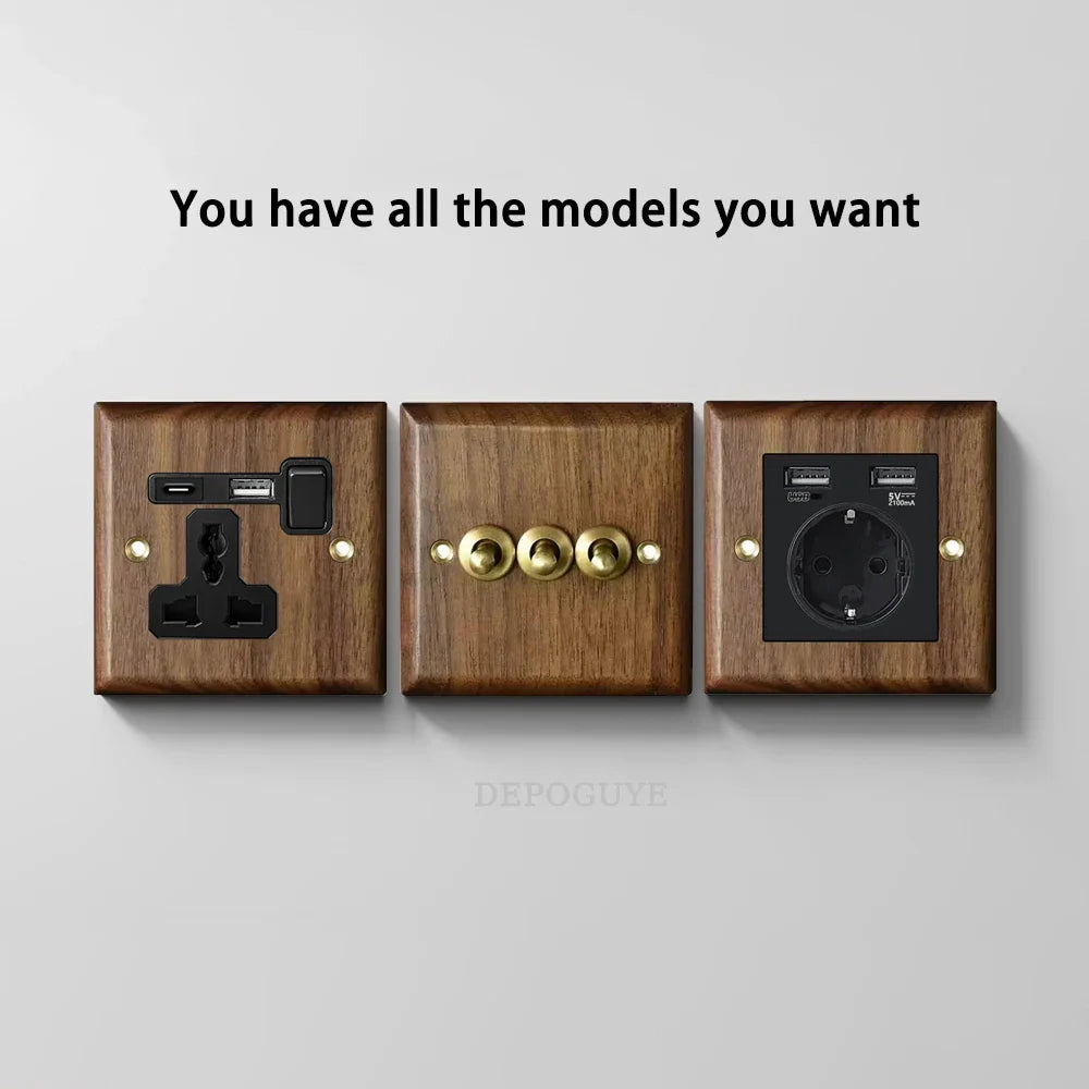 High Quality Retro Europe Type Vintage Wall Light Switch Socket, Solid Wood Brass Toggle - Wall Light - view 4