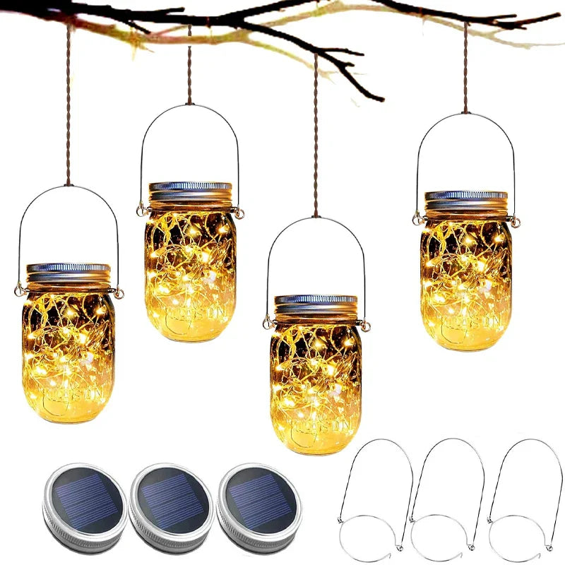 20 LED Solar Mason Jar Lights Waterproof Fairy Firefly Jar Lid with Handles Lights - Solar Light