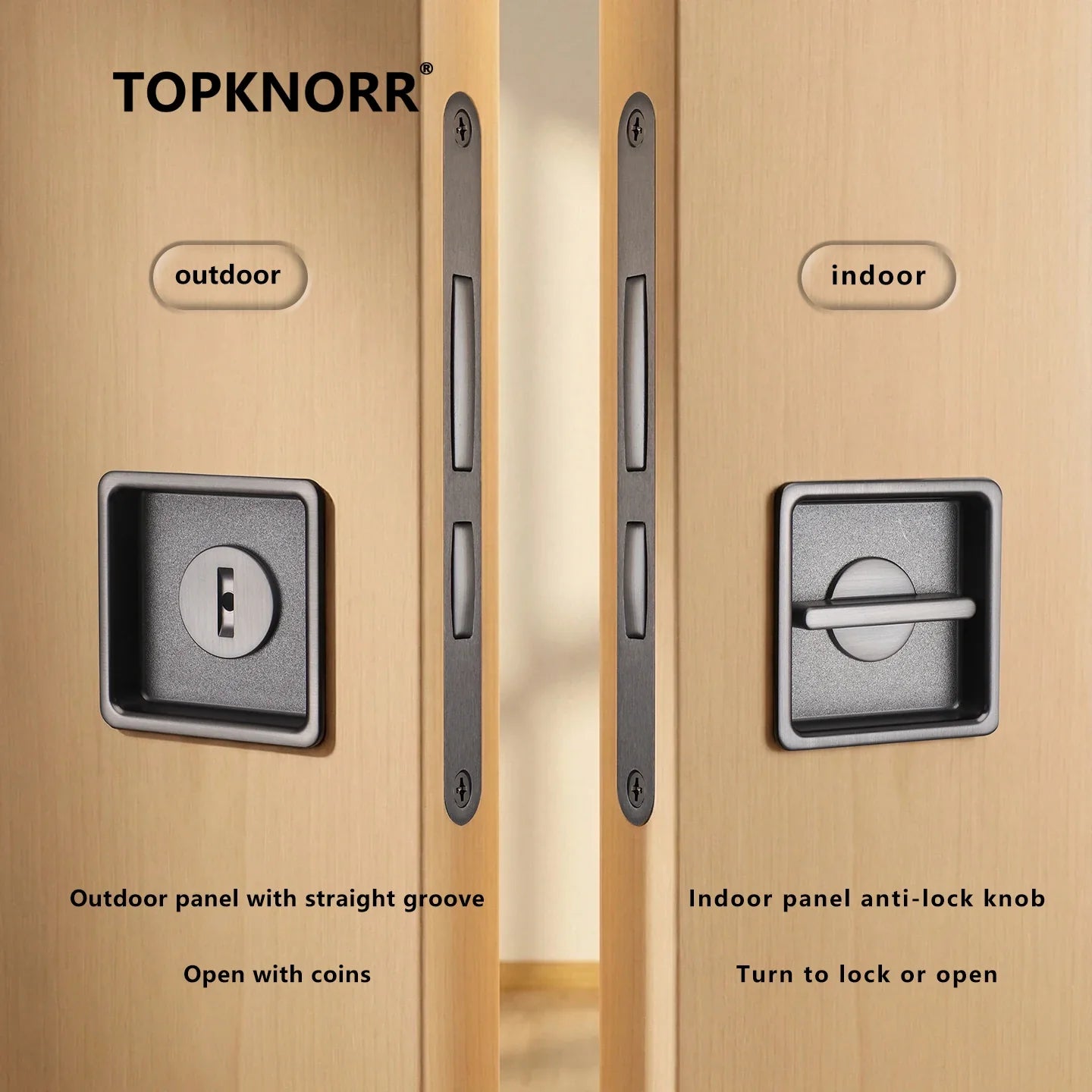 Black Invisible Pocket Sliding Door Lock with Side Handle for Balcony Kitchen Bathroom - Home Improvement