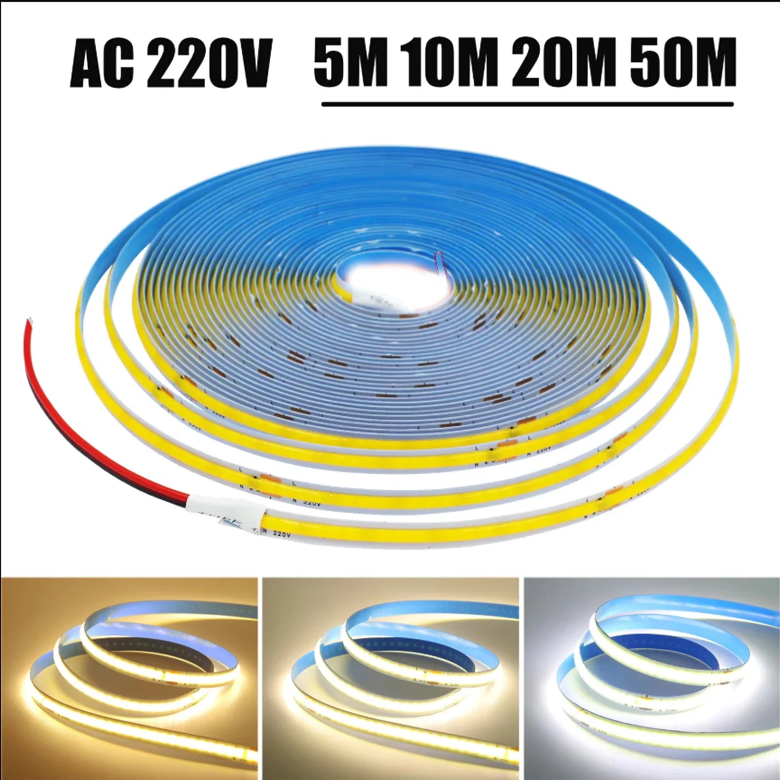 5M 10M 20M 50M/Roll COB Strip AC 220V 240Leds/M IP20 3000K 4000K 6000K Driver - Home Improvement