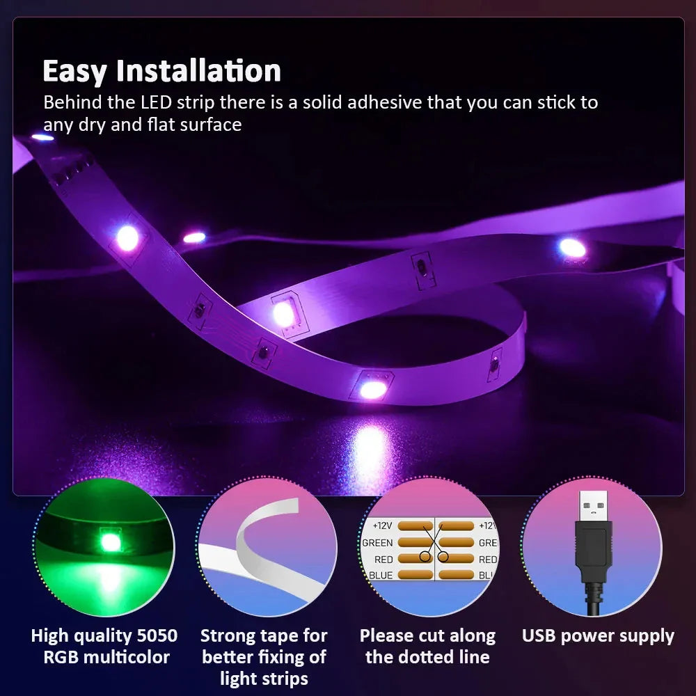 LED Strip Light RGB 5050 5V USB 3 Key Control Flexible Light Strip Suitable - LED Strip Light - view 6