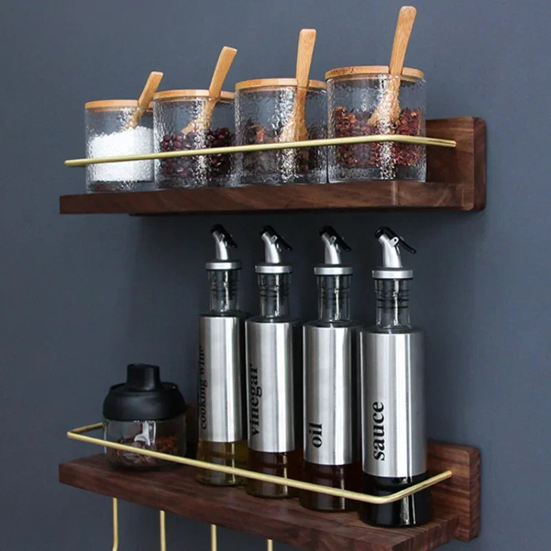 Kitchen Spice Bottle Storage Wooden Rack Multifunctional Wall Hanging Rack Kitchen - Storage Shelf - view 4