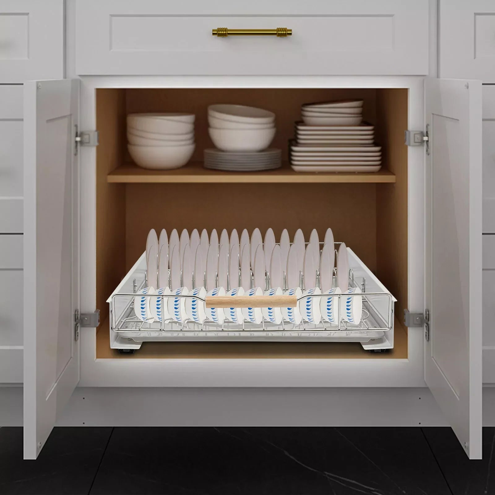Modern Pull Out Dish Drainer Drawer Bottom-Mounted Slide Out Storage Shelf for Kitchen - Dish Drying Rack - view 4