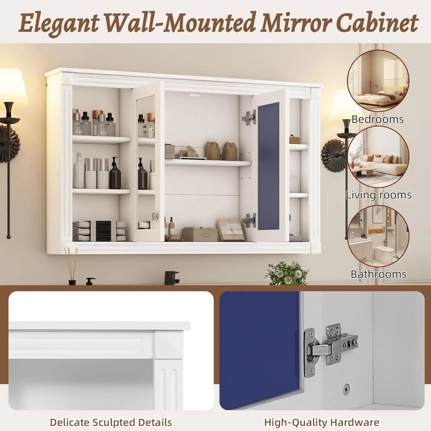48in Wall Mounted Medicine Cabinet with Mirror Adjustable Shelf Open Shelves Over - Cabinet Organizer - view 6