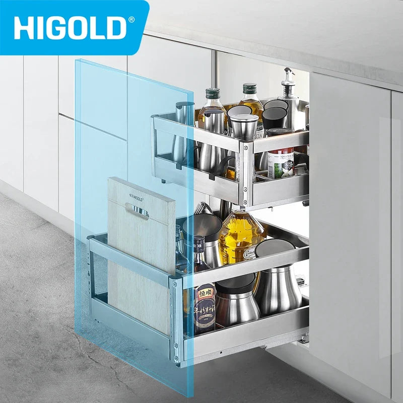 HIGOLD Seasoning Pull Out Basket Kitchen Kitchen Cabinet 304 Stainless Steel Double - Cabinet Organizer - view 4