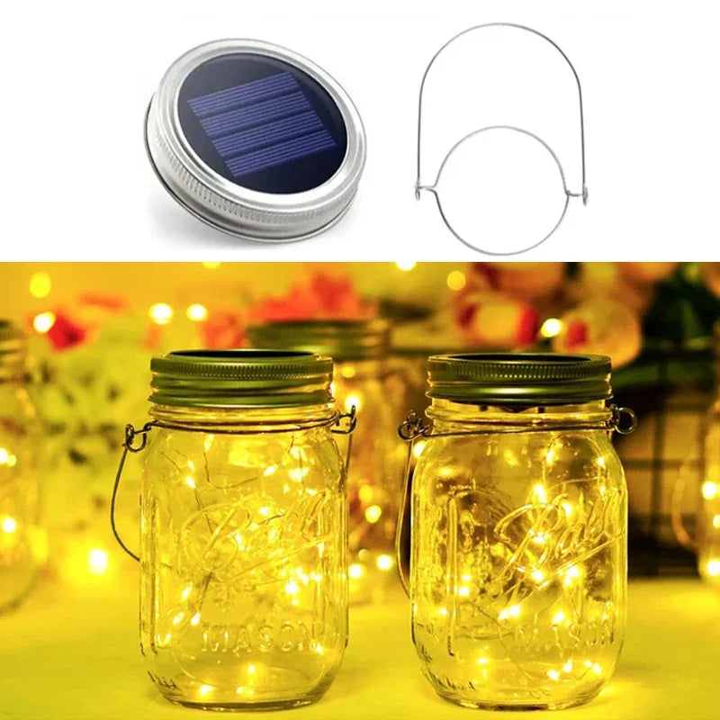 20 LED Solar Mason Jar Lights Waterproof Fairy Firefly Jar Lid with Handles Lights - Solar Light - view 7